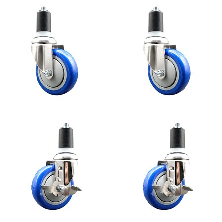 Service Caster 4 Inch 316SS Blue Poly Swivel 1-5/8 Inch Expanding Stem Caster Brake SCC, 2PK SS316EX20S414-PPUB-BLUE-2-TLB-2-158